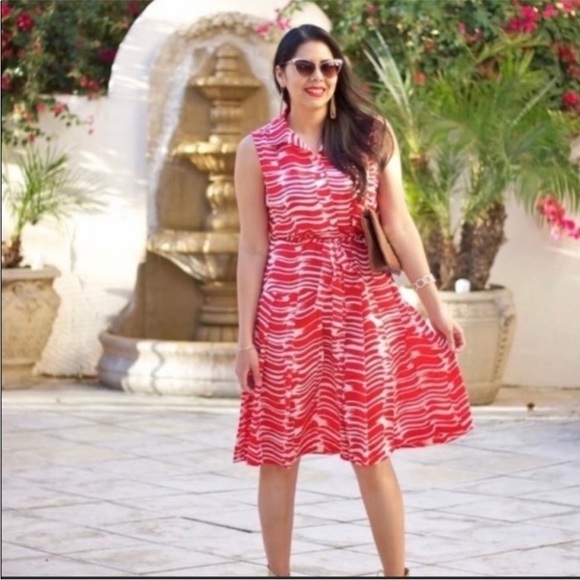 Red and White striped Sleeveless Cabi midi Dress - Picture 1 of 8